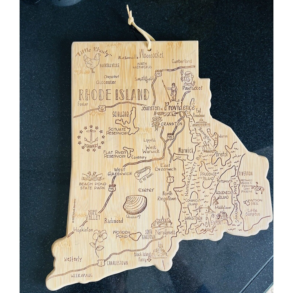 Rhode Island Map Laser Engraved Wood Cutting Board Cheese Tray By Totally Bamboo